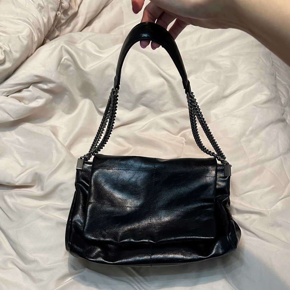 Zara Shiny Black Shoulder Bag with Chain Straps